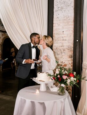 Elegant Couple with Single-Tier Wedding Cake
