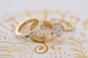 Gold Rings with Diamond and Turquoise