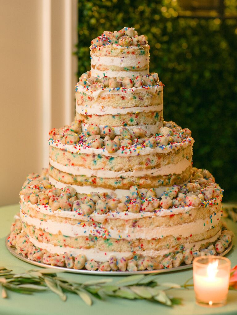 four tier milk bar momofuku wedding cake with funfetti sponge and cookie crumbs 
