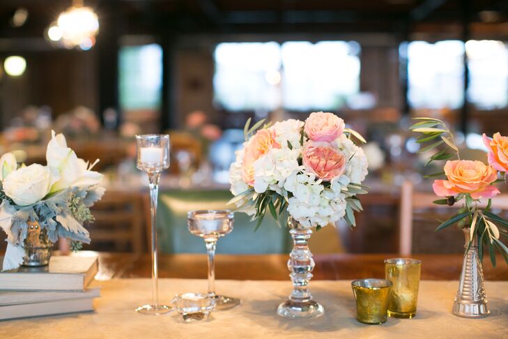 Elegant Garden Rose, Hydrangea and Candle Centerpieces