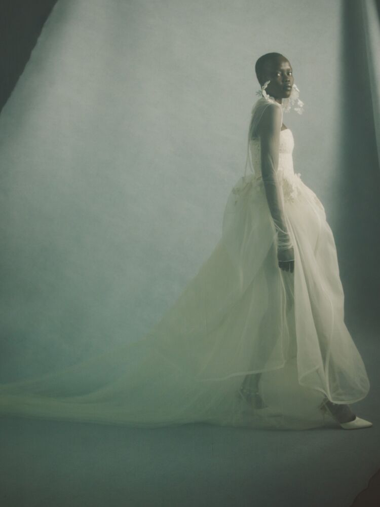 Danielle Frankel strapless tulle and organza wedding dress