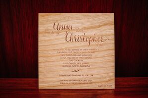 Engraved Wood Wedding Invitation with Calligraphy