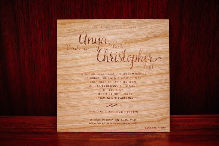Engraved Wood Wedding Invitation with Calligraphy