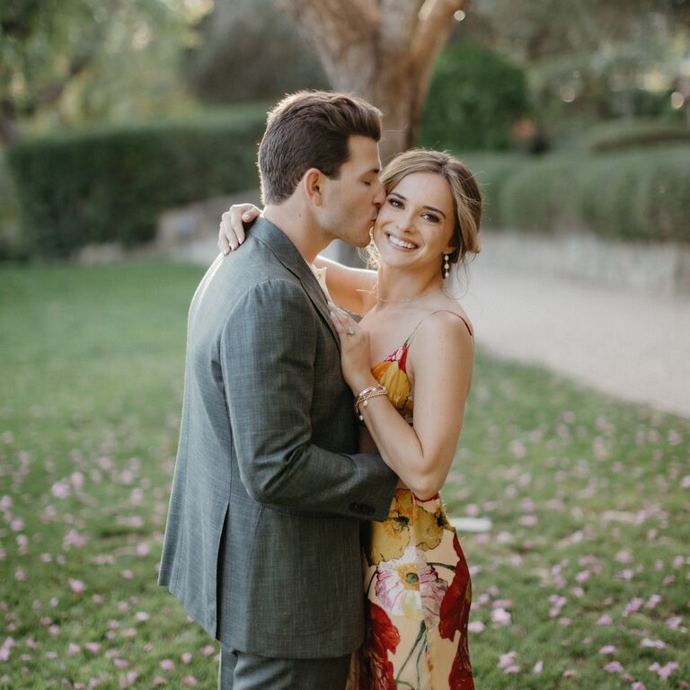 Cute outdoors wedding engagement photo