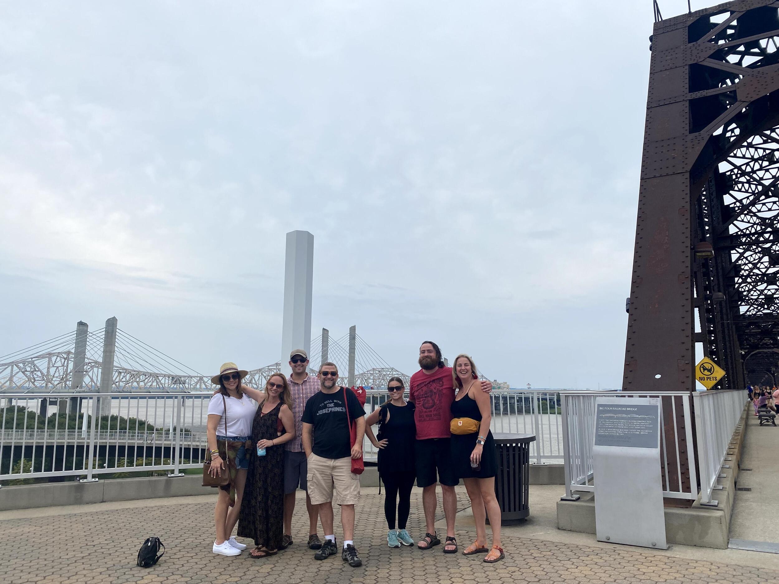 Walking on the bridge from Louisville to Hot Brown Smackdown in Indiana
