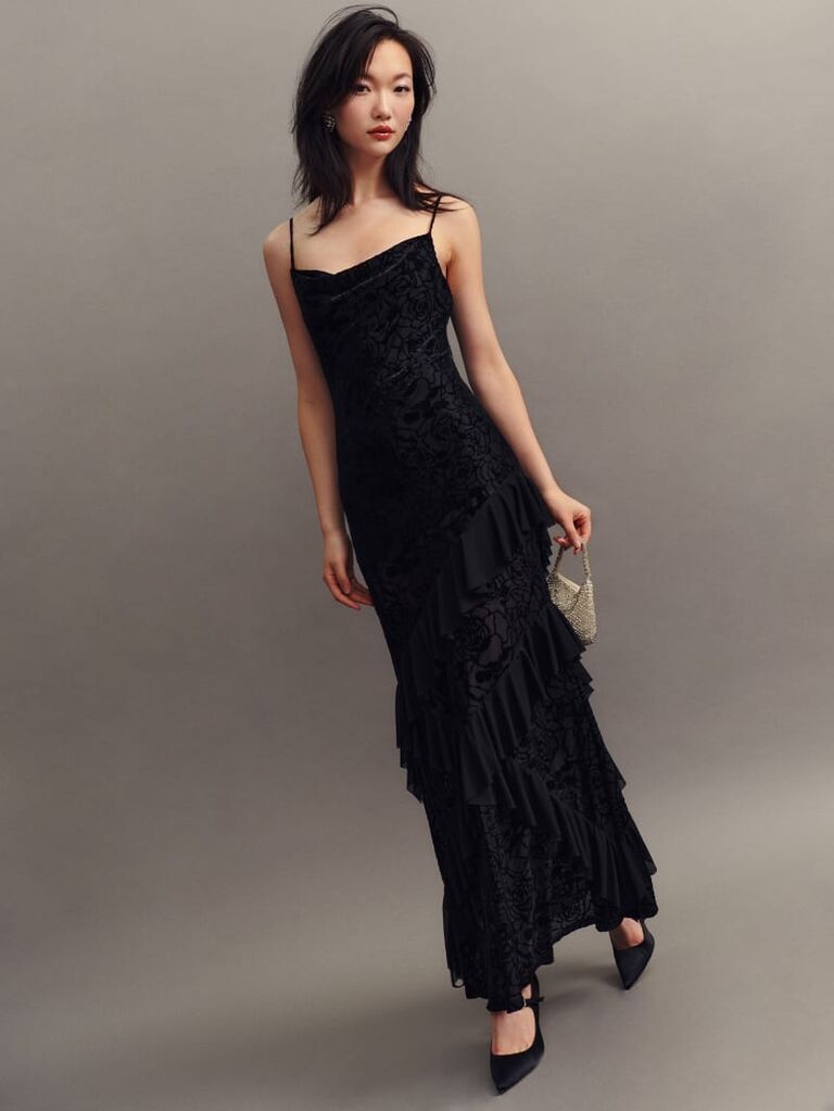 Reformation black velvet gothic bridesmaid dress