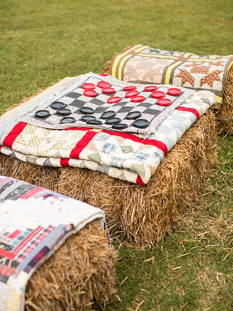 Chess game with hay and quilt decorations