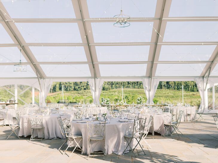 Tented Wedding Reception With Neutral Decor at Market at Grelen in Somerset, Virginia