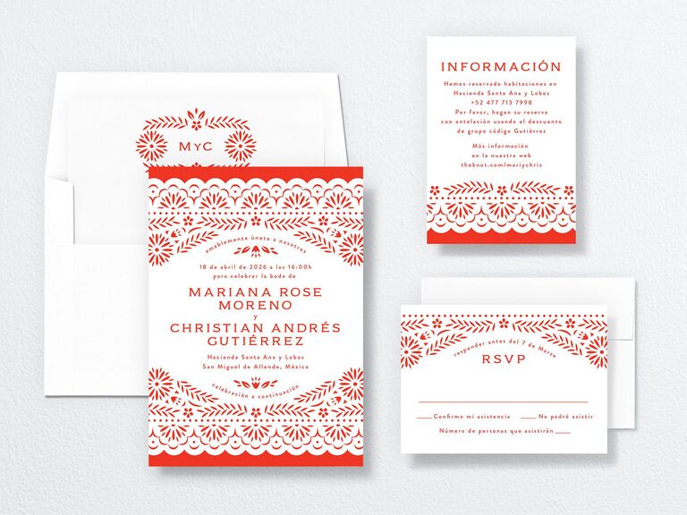Papel picado themed wedding invitation suite budget friendly 