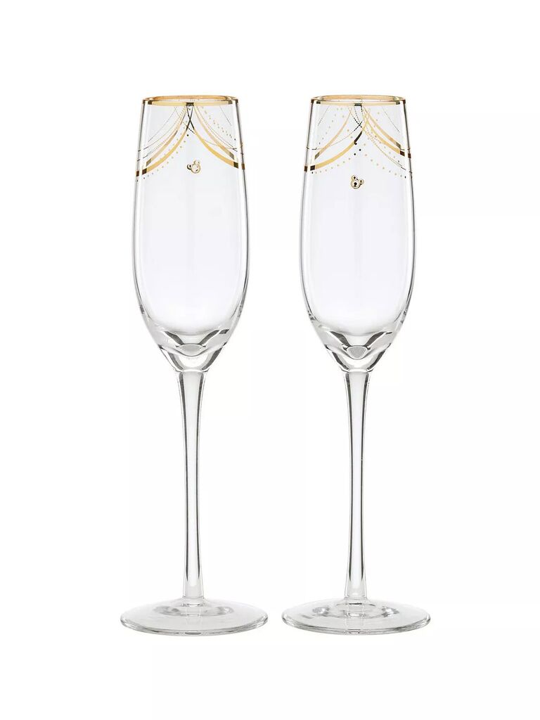 Disney wedding champagne glasses with gold detailing