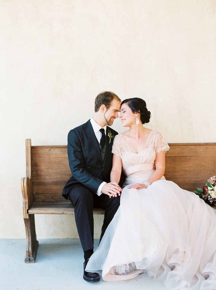 Ann had a lace cover-up draped over her shoulders, which she took off for the reception. She wore a strapless ivory Tara Keeley dress that she found a sample of, which meant no additional materials had to be used to create the gown.