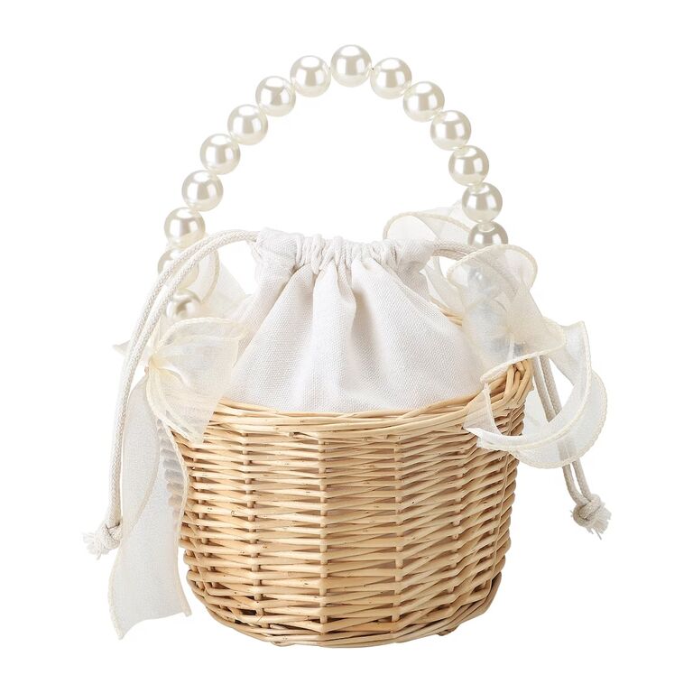 Pearl handled woven basket from HolaPrincess on Etsy
