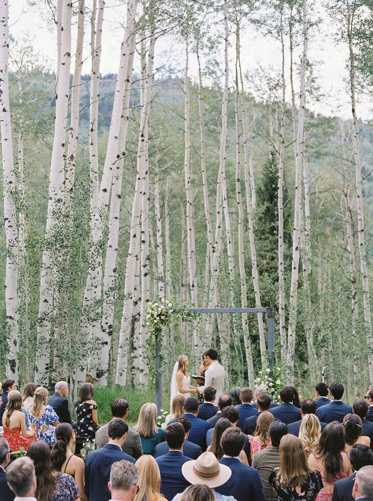 Colorado Wedding Ceremony, Bride and Groom Saying Vows Amid Aspen Trees