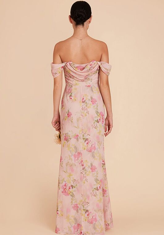 Birdy Grey Mira Chiffon Dress in Vintage Pink Floral Off the Shoulder Bridesmaid Dress - 4