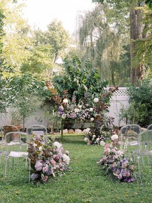 Backyard Wedding Ceremony With Purple Flowers