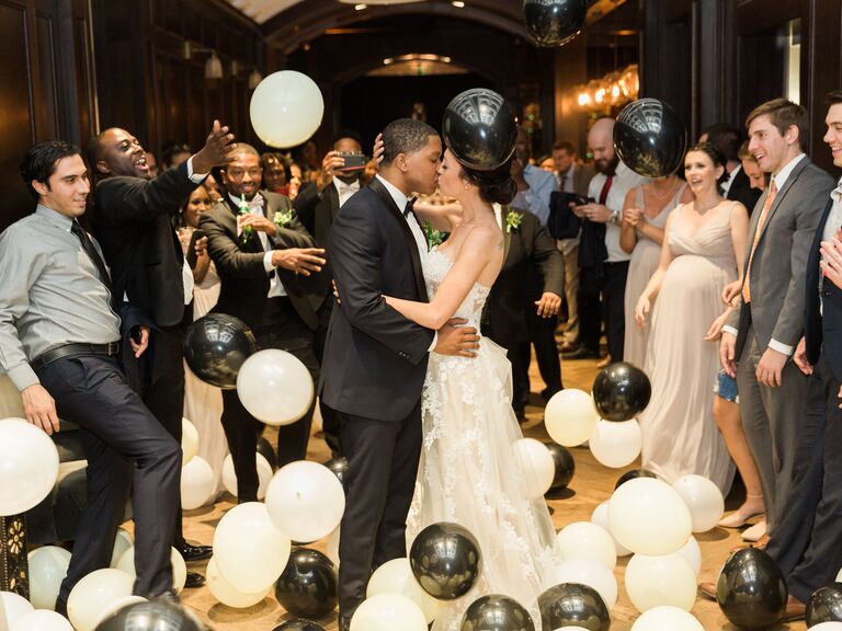 Black and white balloons as the wedding exit toss. 