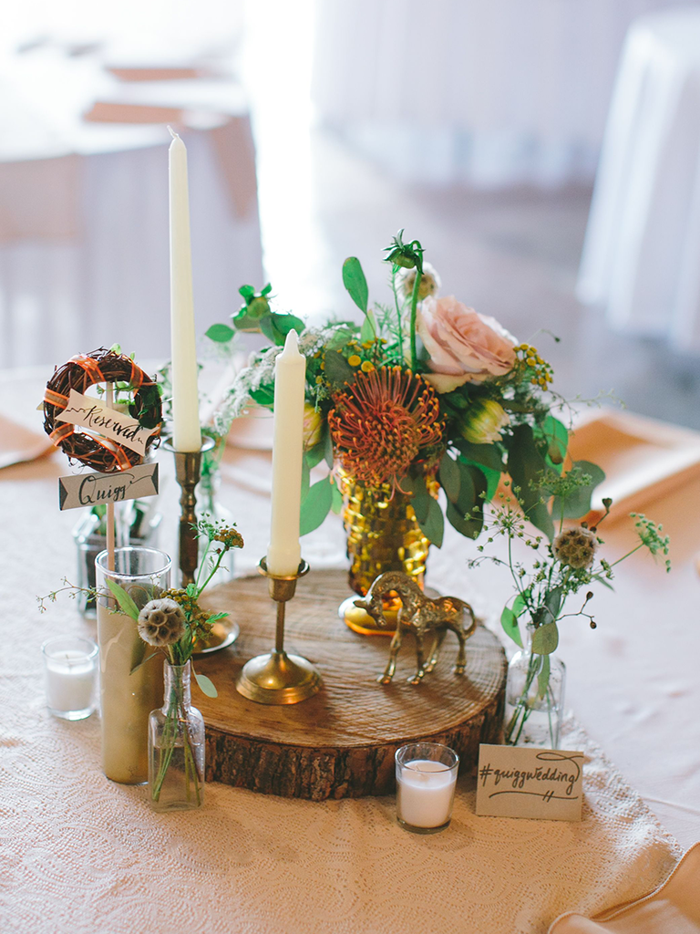 bohemian wood-land wedding centerpiece
