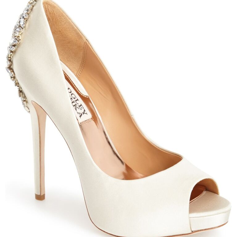 High-heel pump with an open-toe and sparkling accents