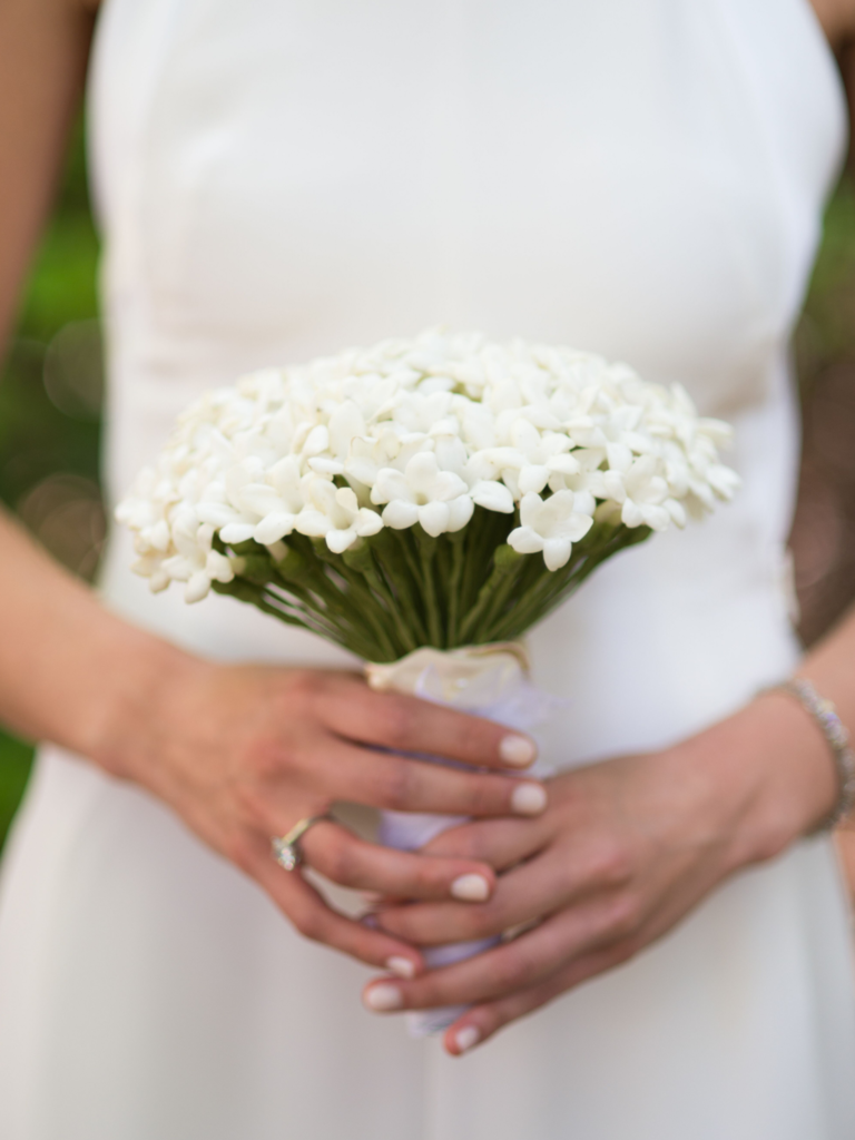 All-white bouquet with stephanotis blooms