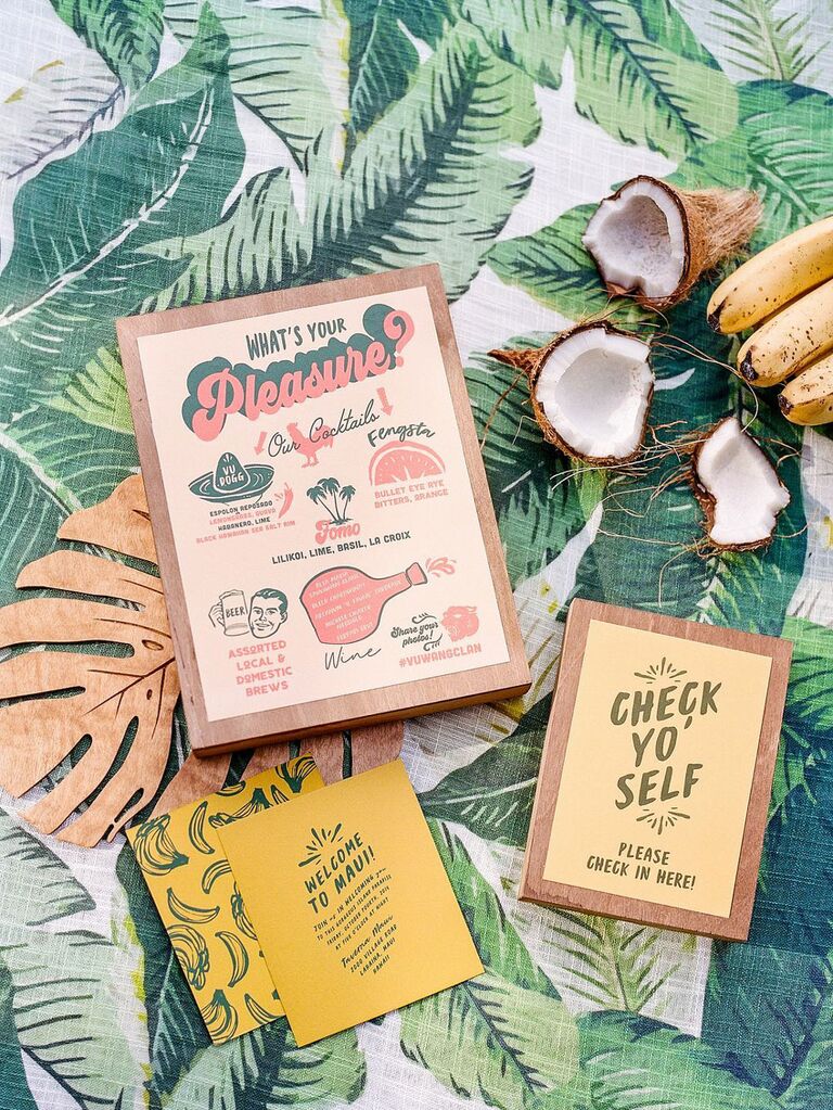 Retro tropical stationery for summer wedding in Hawaii