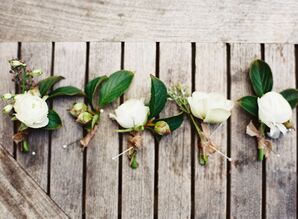 Classic White Rose and Leaf Boutonnieres
