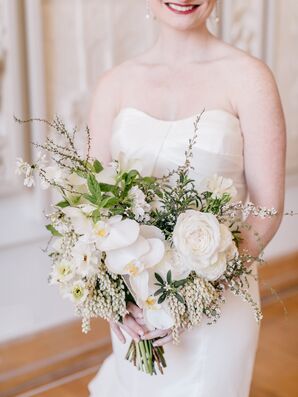 Bride With Bouquet of Cherry Blossoms, Orchids  and Roses