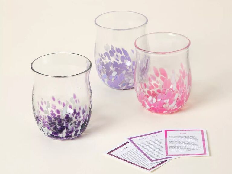 Set of colorful stemless wine glasses. 