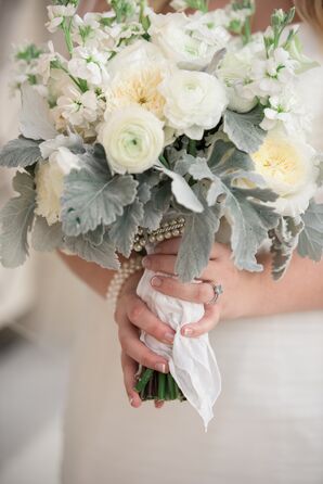 White Rose and Lamb's Ear Bouquet