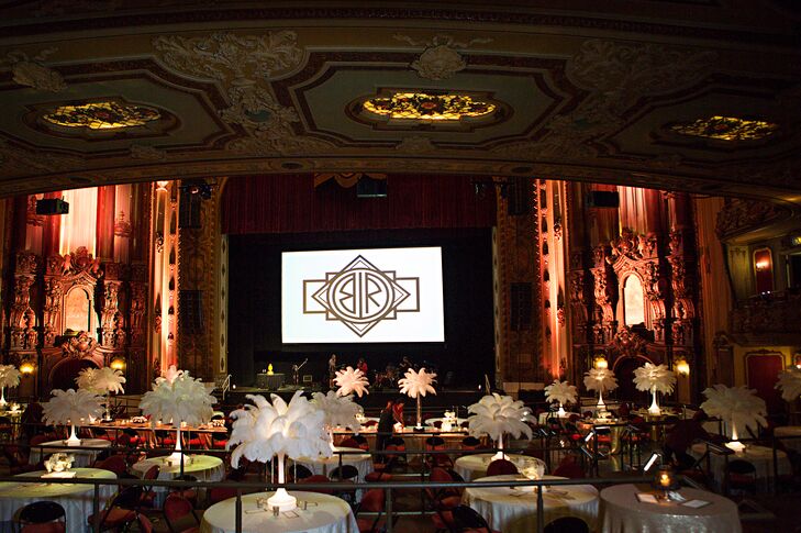 Loving the old Hollywood nostalgia of the Great Gatsby movie and era, they used it as inspiration when they decorated their reception at Midland Theatre.