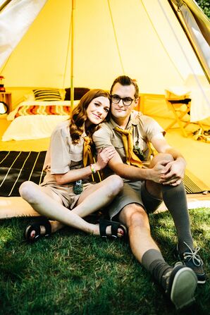 Bride and Groom at Wes Anderson-Inspired Wedding