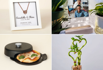 Collage of four three year anniversary gift ideas