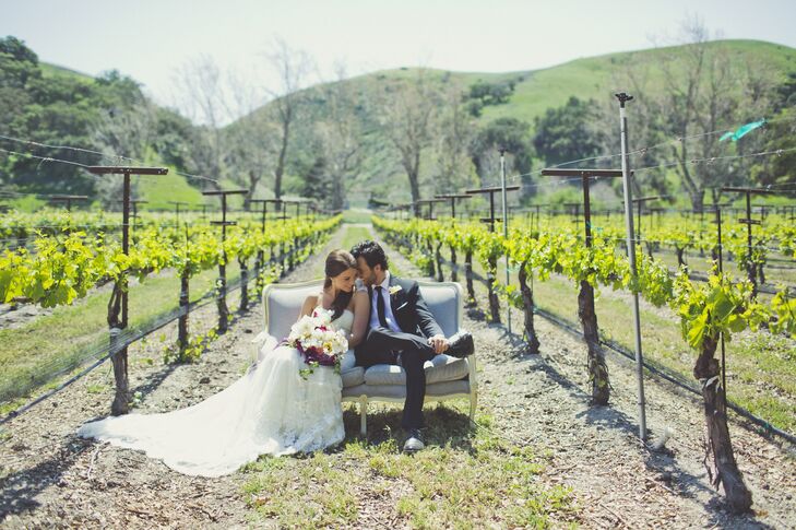 Lindsey and Clay seamlessly meshed vintage details with their vineyard setting with antique furniture.