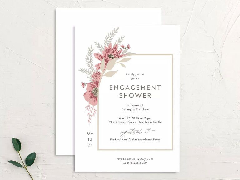 Pink and grey floral engagement party card