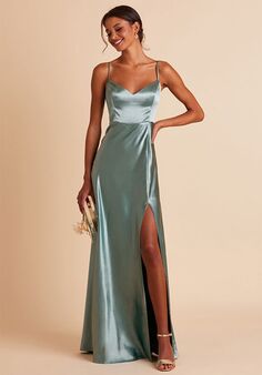 Birdy Grey Jay Shiny Satin Dress in Sea Glass V-Neck Bridesmaid Dress