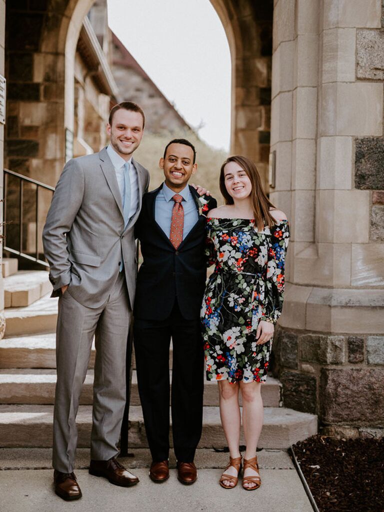 Wedding guests dressed in fall wedding attire at semi-formal wedding