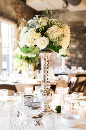 Tall White Rose and Hydrangea Wedding Centerpieces