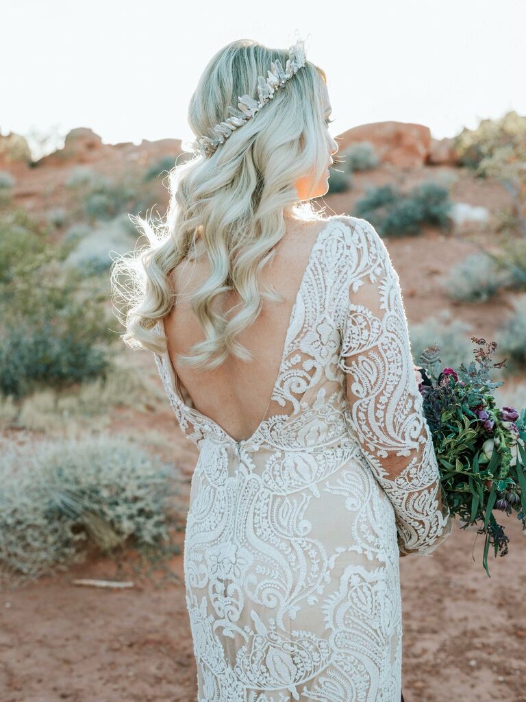 Model wears a bohemian tiara. 
