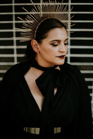 Bride With Celestial Headpiece and Dark Lipstick