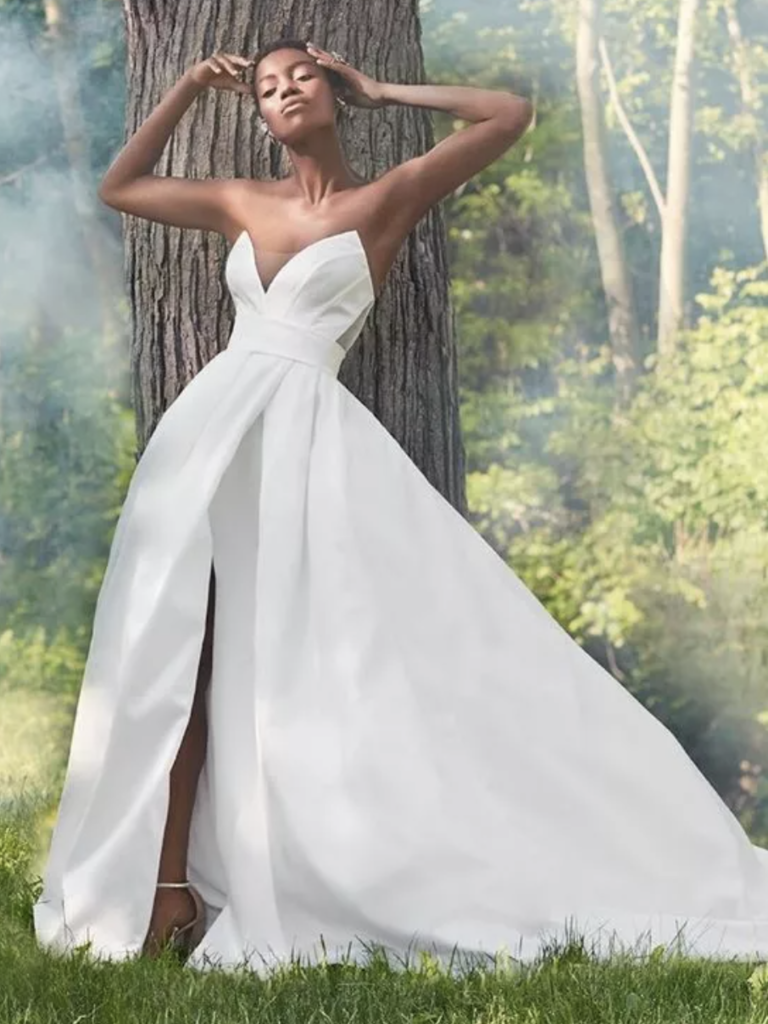 a-line strapless gown with cummerbund waist