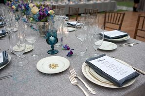 Farm Table with Gray Linen Reception Seating