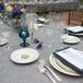 Farm Table with Gray Linen Reception Seating