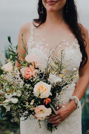 Romantic Bouquet with Wildflowers and Roses