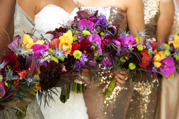 Bright Purple and Yellow Bouquets