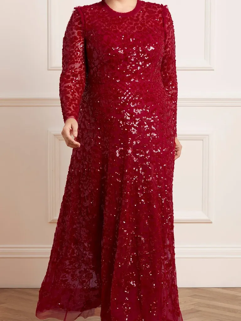 Red floral lace sequin gown for grandmother of the groom