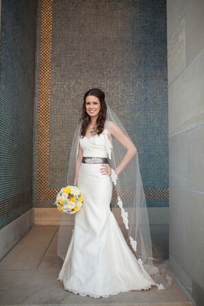 Fit-and-Flare Wedding Dress With Gray Belt