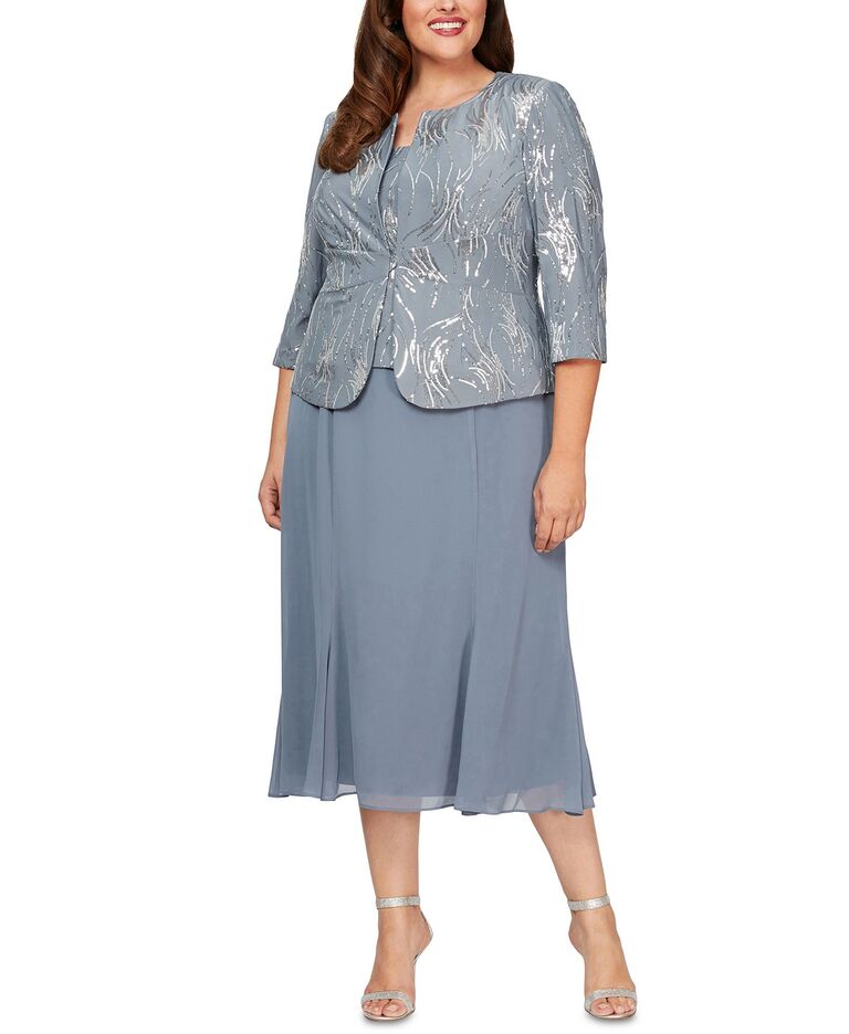 Alex Evenings plus-size wedding guest cocktail dress with jacket