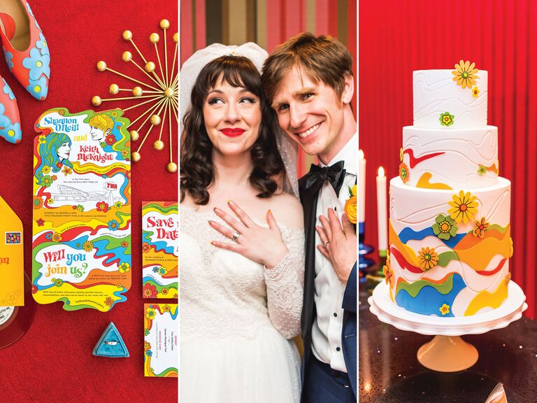 collage of retro colorful wedding