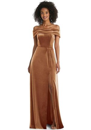 Dessy Group Draped Cuff Off-the-Shoulder Velvet Maxi Dress with Pockets - 1554 Bridesmaid Dress