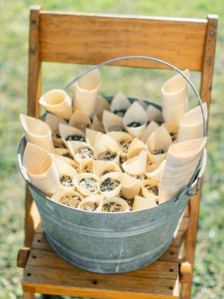 Cones of birdseed for the ceremony recessional.
