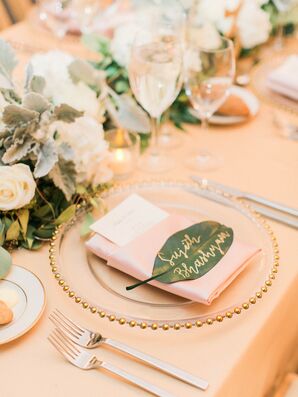 Leaf Escort Cards with Gold Calligraphy